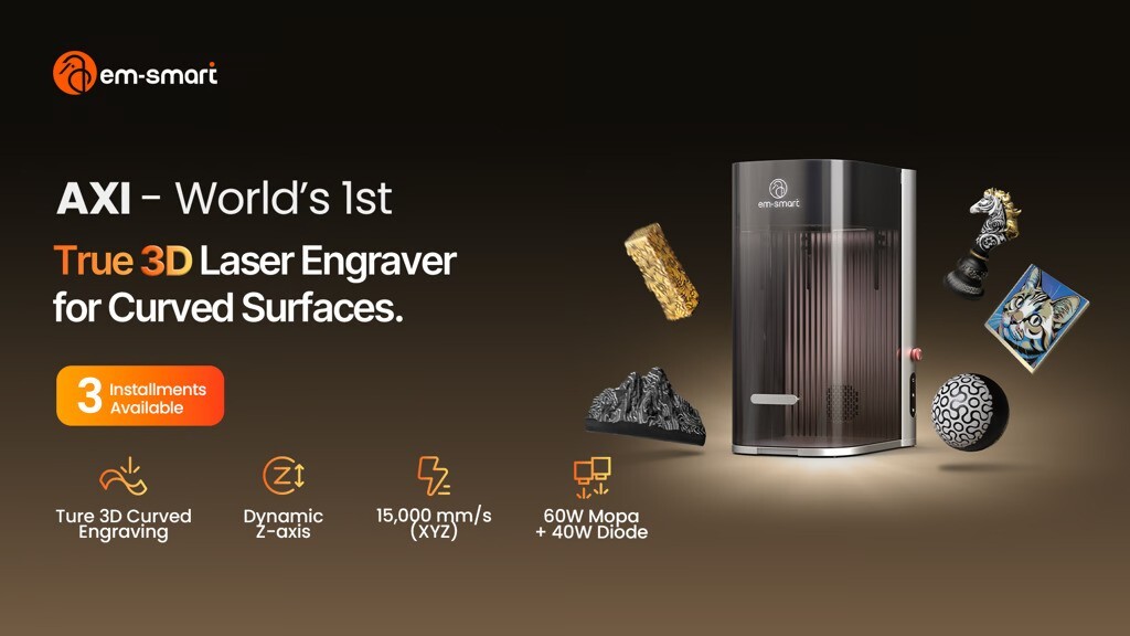 EM-Smart AXI: True 3D Laser Engraver for Curved Surfaces