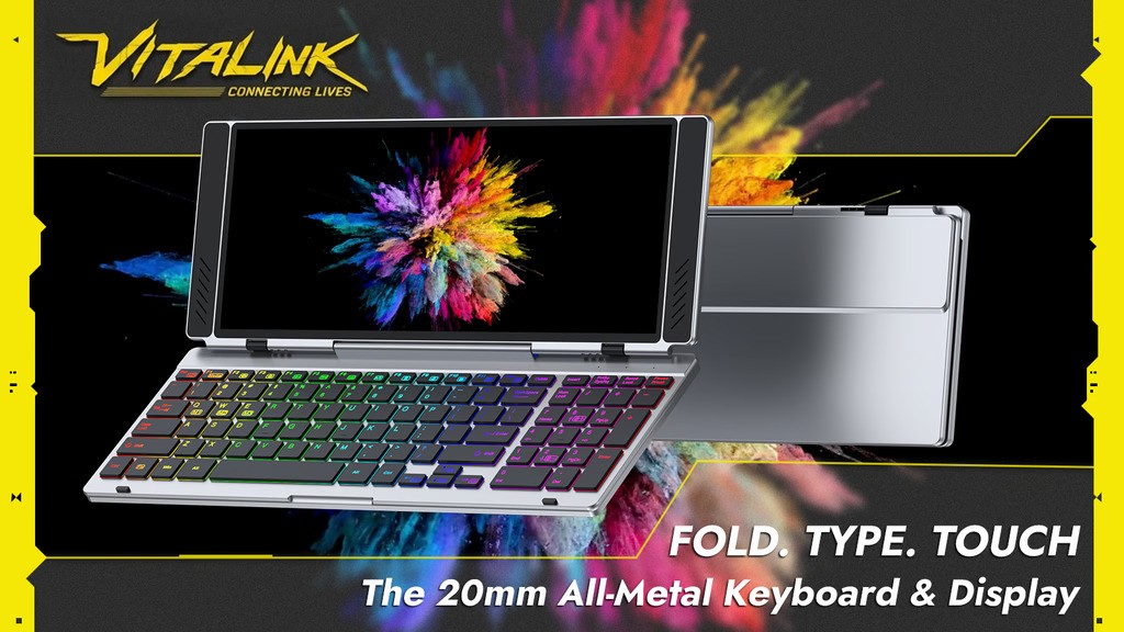 VitaLink: 20mm Thin 180° Foldable Keyboard & 4K Touchscreen